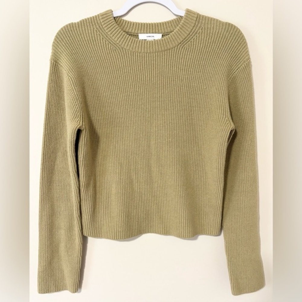 Vince Light Green Ribbed Cropped Sweater‎